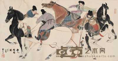 刘旦宅 1978年作 唐人击鞠图 横幅 67.5×130cm